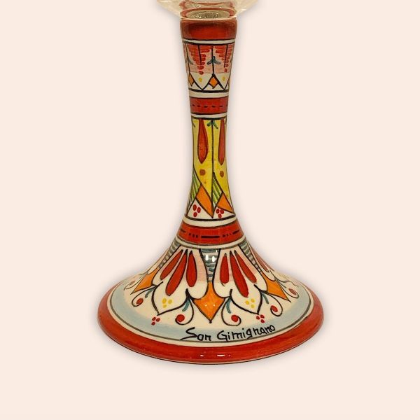 ELEGANT LEAD-FREE  CRYSTAL GLASS WITH CERAMIC STEM:  GEOMETRIC DESIGN IN RED cm.23h